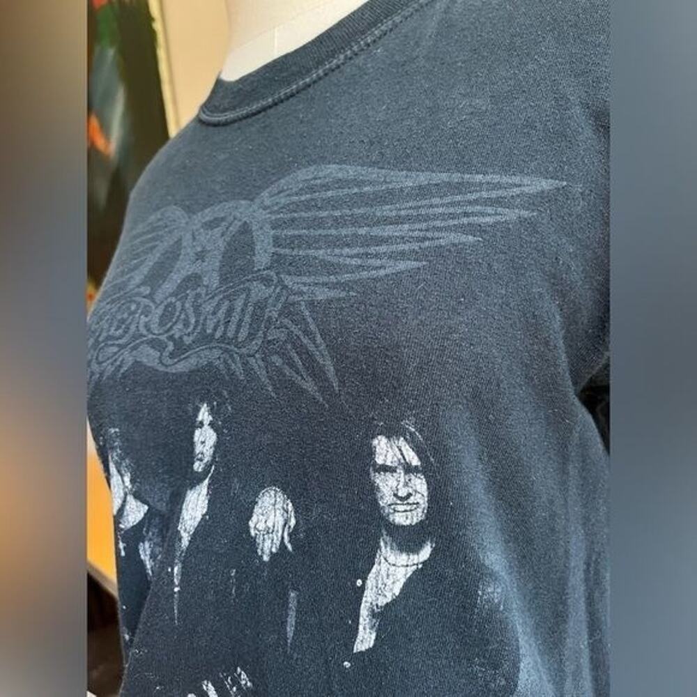 Vintage Y2K Aerosmith Band Tee | Faded Black Graphic Rock T Shirt | Size S